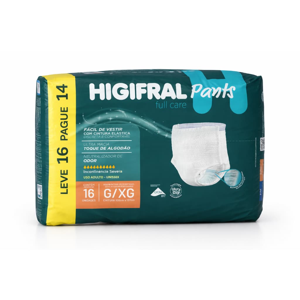 Fralda Pants Higifral Full Care G/XG – 16 Unidades Kit 1 a 4 Unidades| Roupa Íntima Descartável Adulto