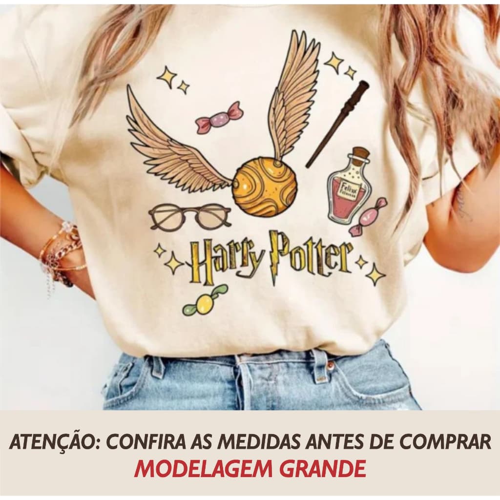 Camiseta Básica Pomo de Ouro Harry Potter Camisa Harry Potter Varinha Camiseta HP