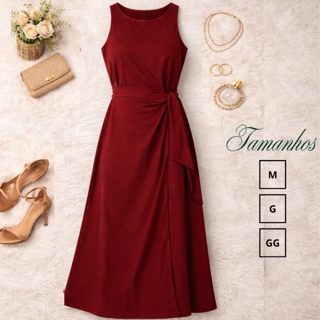 Vestido casual/ Midi Feminino Premium /Linho e Viscose / Amarração Lateral e Botão nas Costas