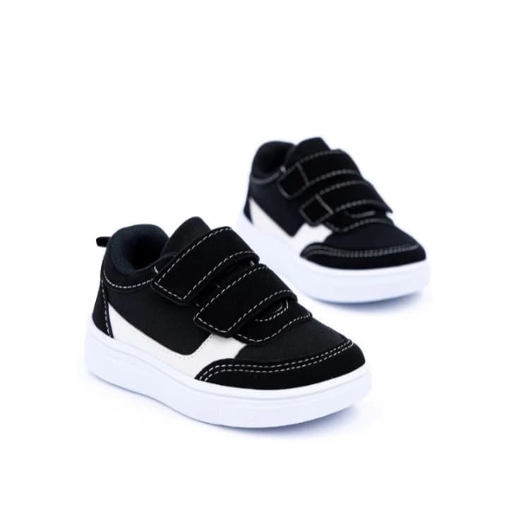 Tênis Bebê e Infantil Preto e Branco com Velcro – Escola - Confortável