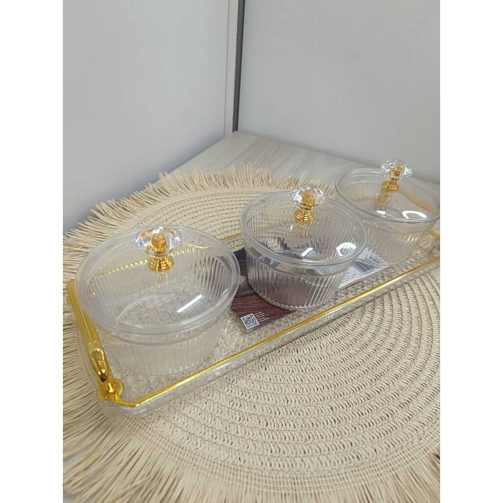 Kit Com 3 Petisqueira  Com Bandeja Em Acrilico Bandeja De Aperitivos