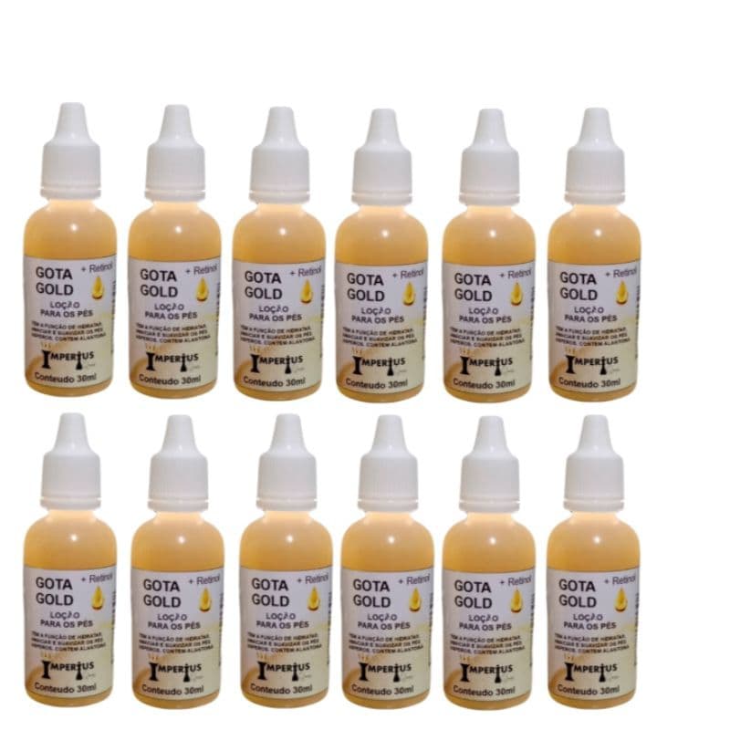 kit com 12 Gota milagrosa Gold para os pés combate rachaduras & ressecamento (com Alantoína e Retinol)
