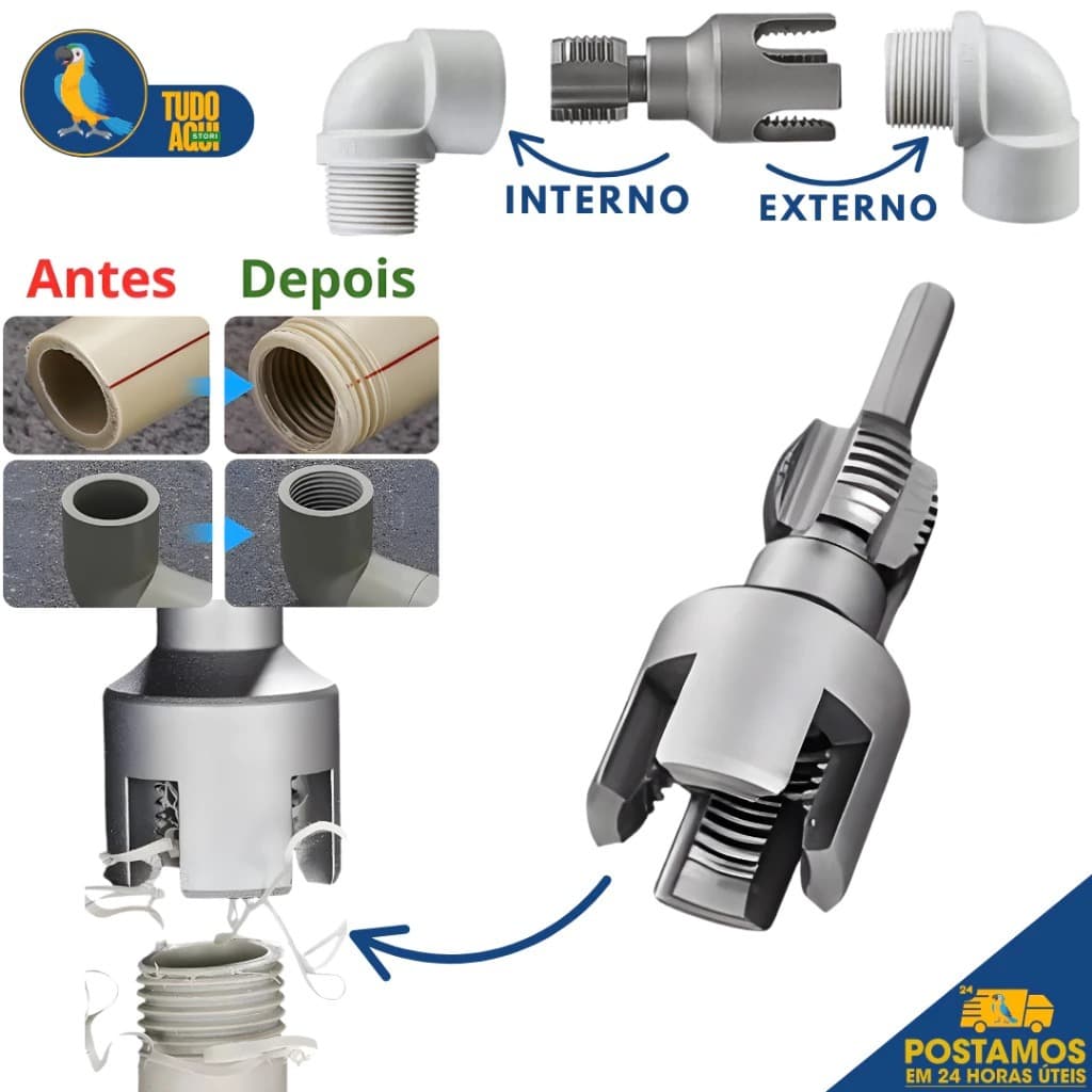 EXTRATOR DE ROSCA INTERNA E EXTERNA 3/4 FERRAMENTA HIDRÁULICA PARA TUBO DE ÁGUA PVC