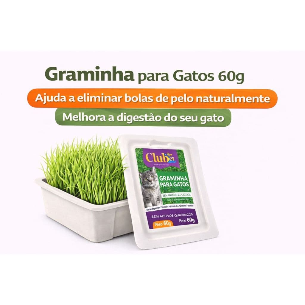 Graminha para Gatos 60g Club Pet – Auxilia na Digestão, Elimina Bolas de Pelo, Produto Natural