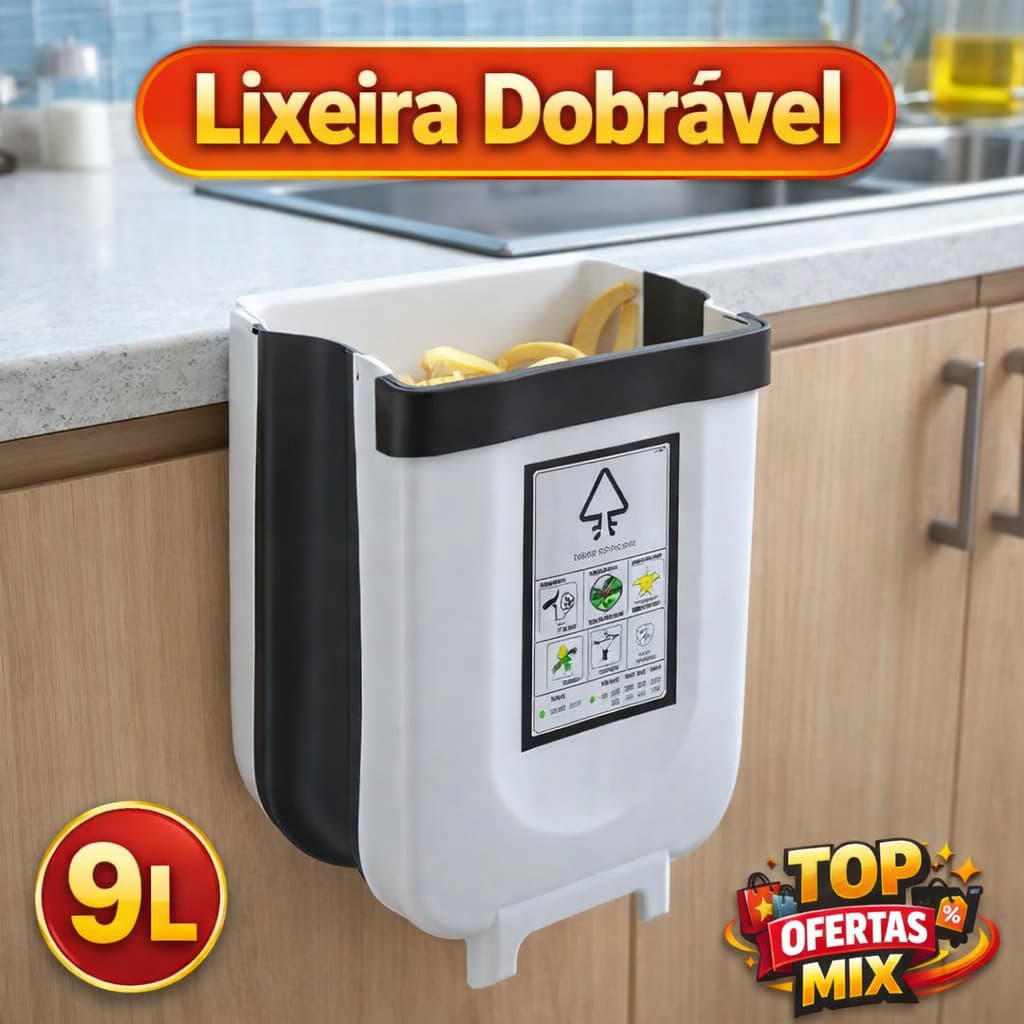 Lixeira Dobrável de Parede Silicone 9 Litros Pia Bancada Armário Cozinha Banheiro Lavanderia Sortida