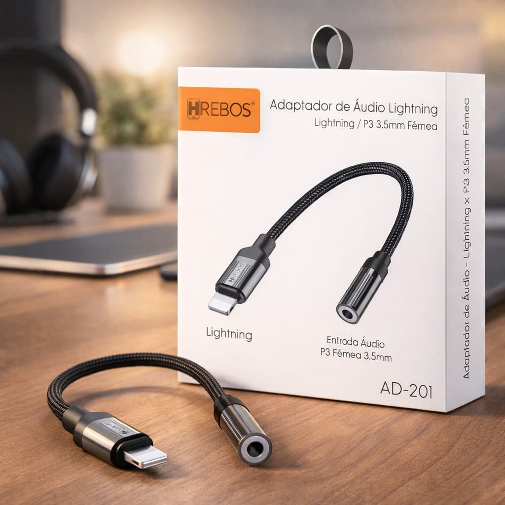 Hrebos Adaptador de Áudio P3 para iPhone Lightning 5cm Preto