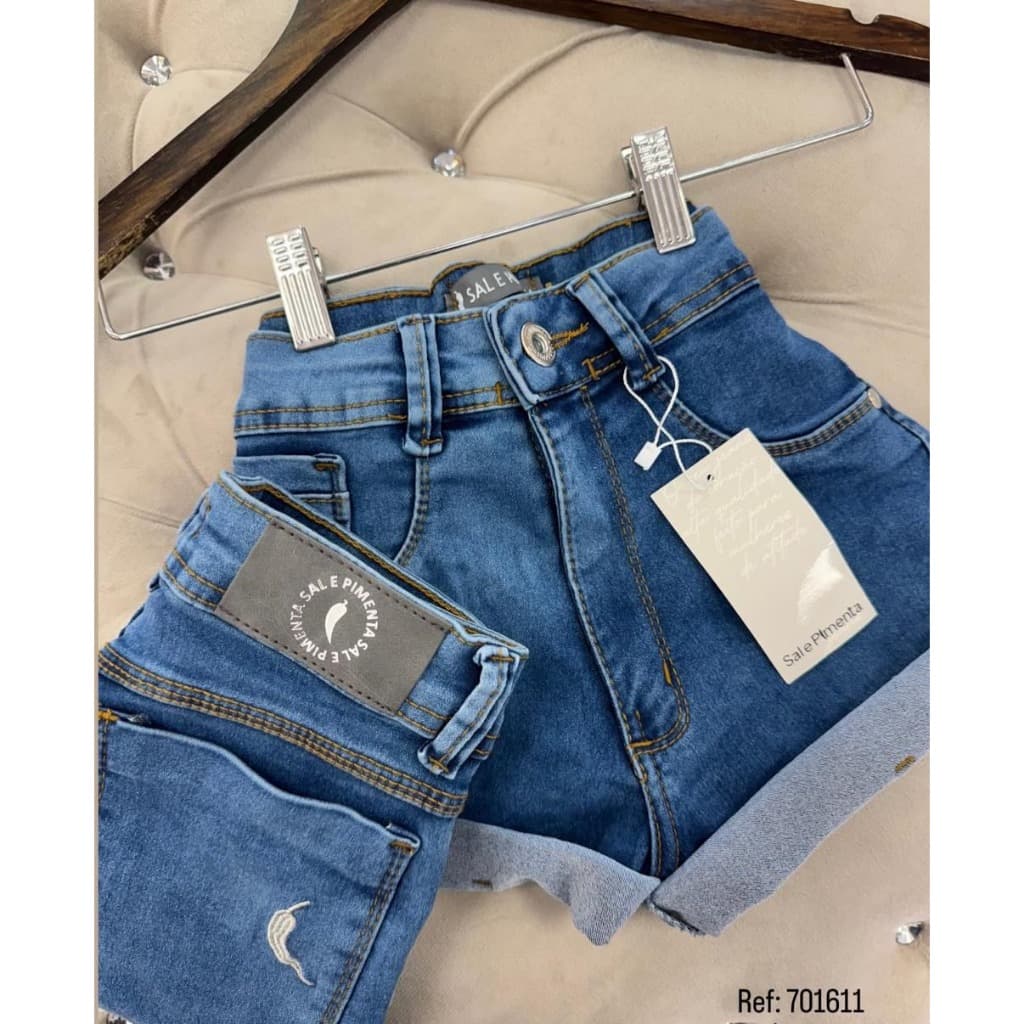 Short Jeans Sal e Pimenta Cintura Alta com Elastano