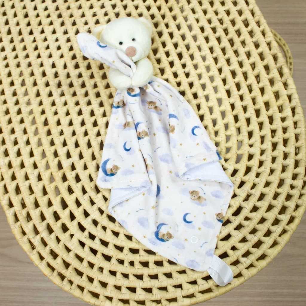 Naninha Bebê Menino Pelúcia Com Paninho Macia Prendedor De Chupeta Aconchego Sono Tranquilo Enxoval