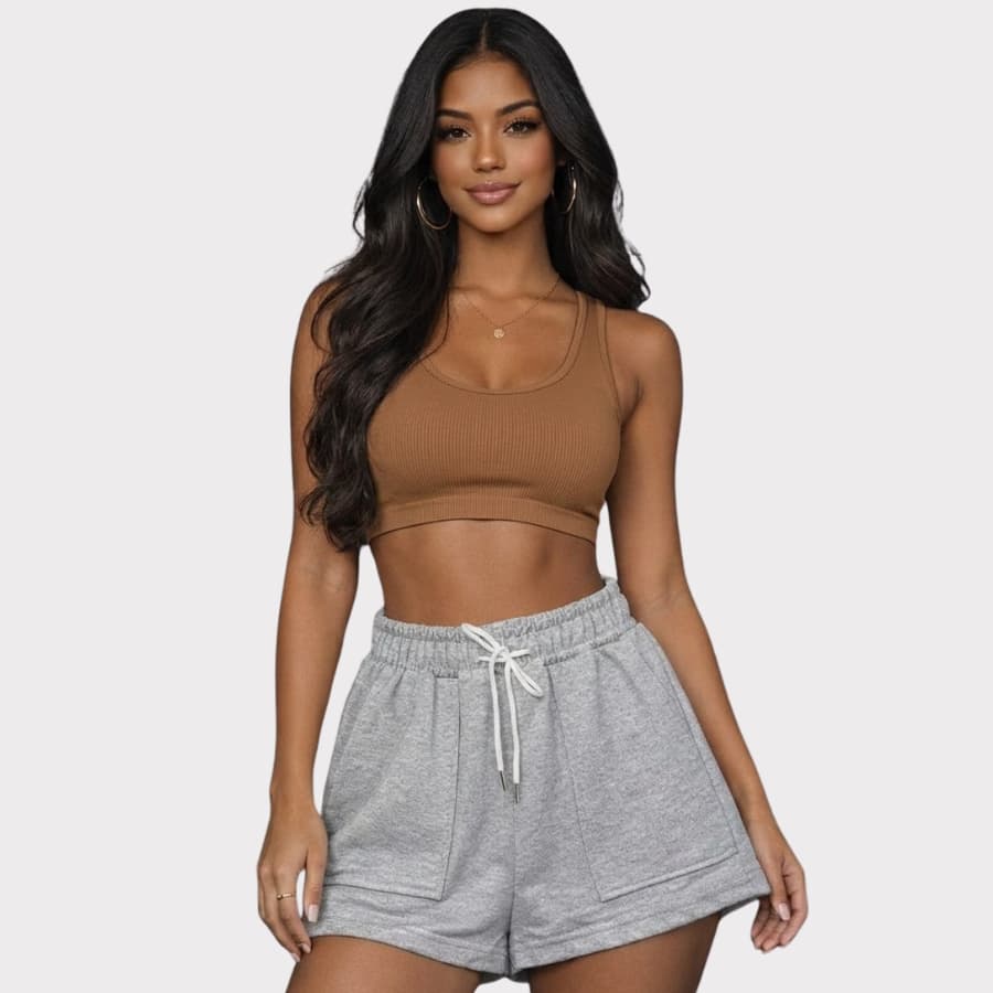 Shorts Moletom Feminino Leve e Confortável Cintura Alta Com  2 Bolsos.