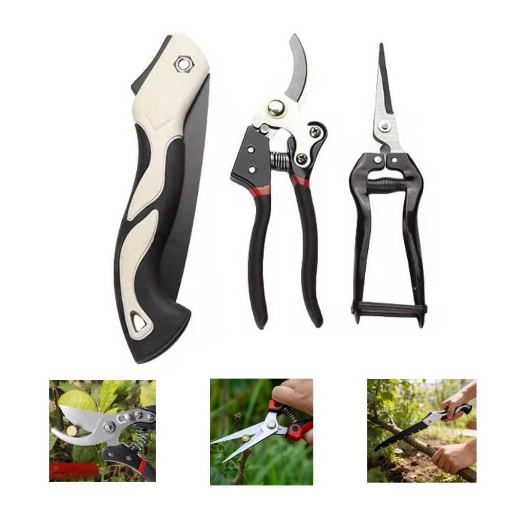 Kit Jardim Profissional 3 Peças Aço Inoxidável Tesoura E Serrote Poda Afiada