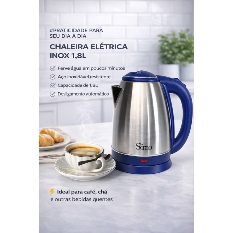 Chaleira Elétrica Inox 1,8L – Eficiência, Segurança e Design Moderno
