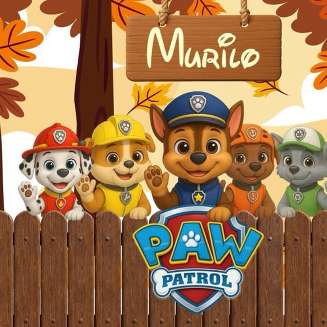 Papel de Parede da Patrulha Canina Outono + Cerquinha Madeira com Nome