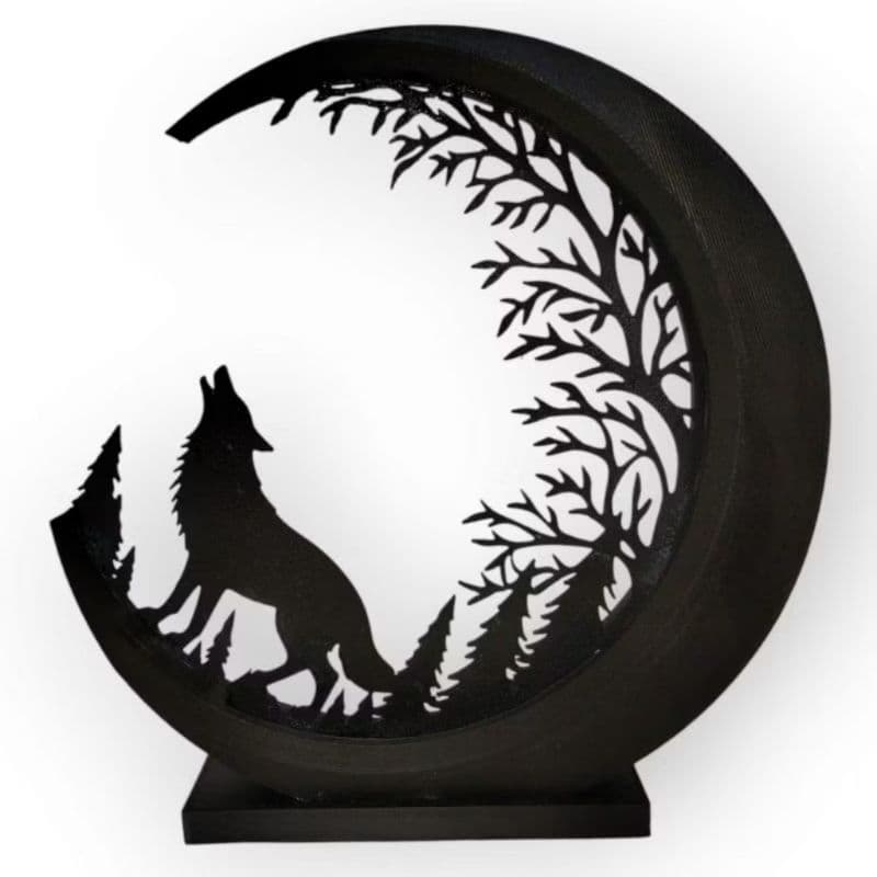 Decoração Lobo com Lua 3D Impressão 3D Estética Dark Gótica Escultura Decorativa Premium
