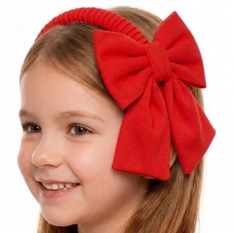 Tiara Infantil  Vermelho Laço Grande de Algodão  - Arco Confort com Dobrinhas Várias Cores