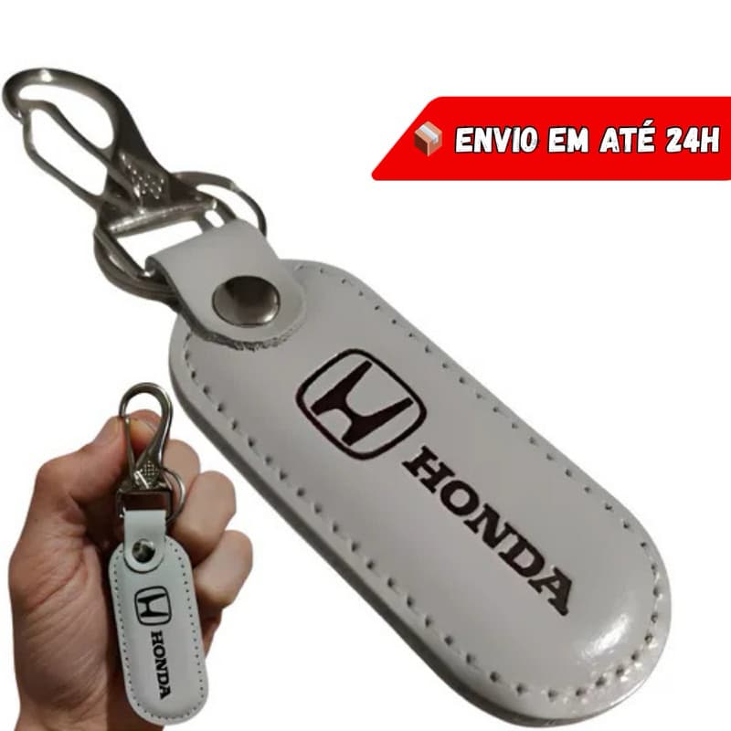 Chaveiro de couro branco automotivo mosquetão Civic City HR-V