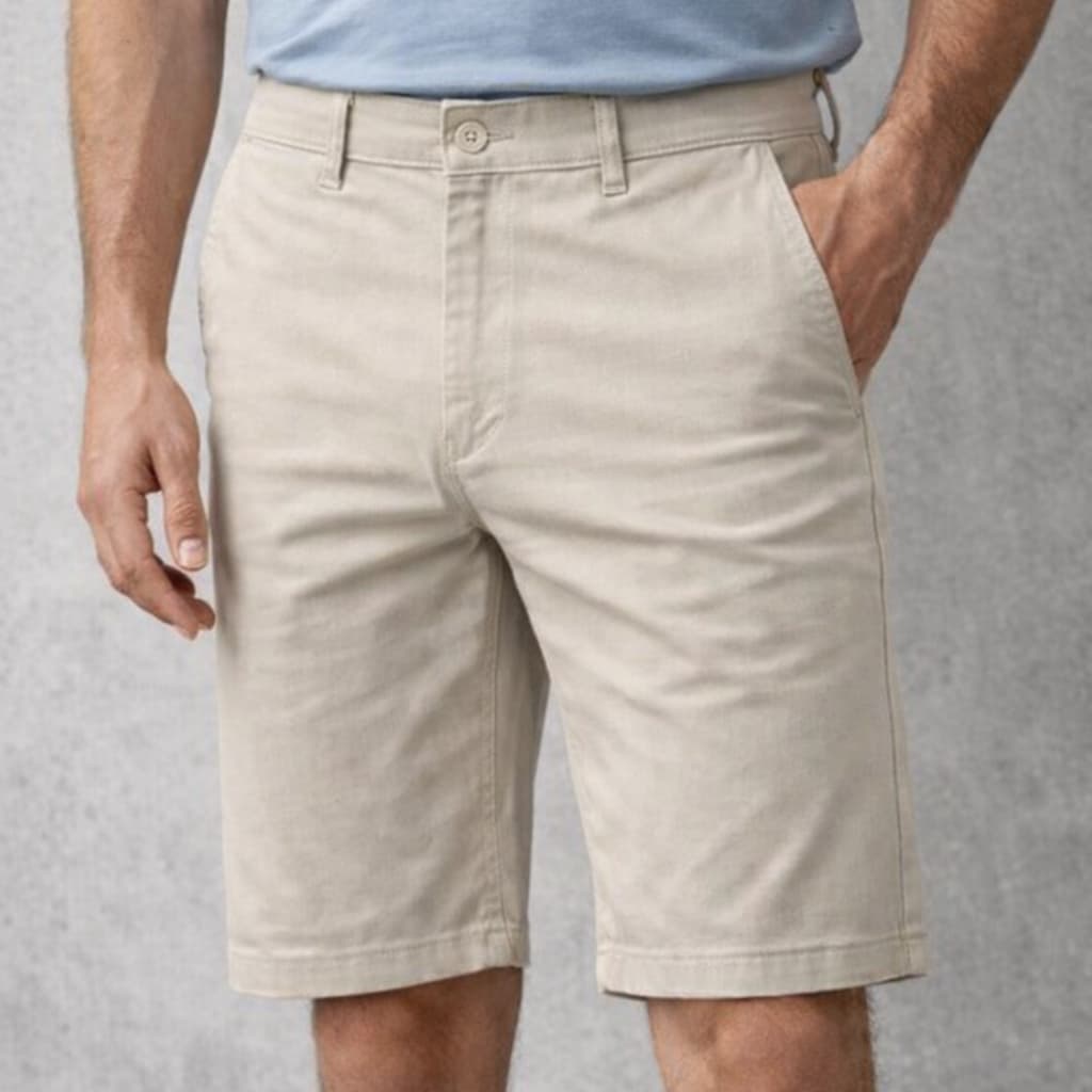 Bermuda Masculina Premium Slim Fit Bege com Elastano – Conforto, Caimento Perfeito e Alta Qualidade