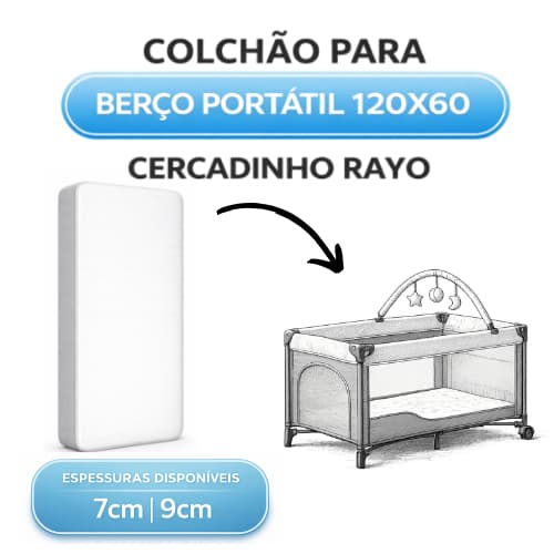 Colchão 120x60cm Para Berço Portátil Chiqueirinho Rayo - Altura Sob Medida | Impermeável Antialérgico Conforto e Maciez