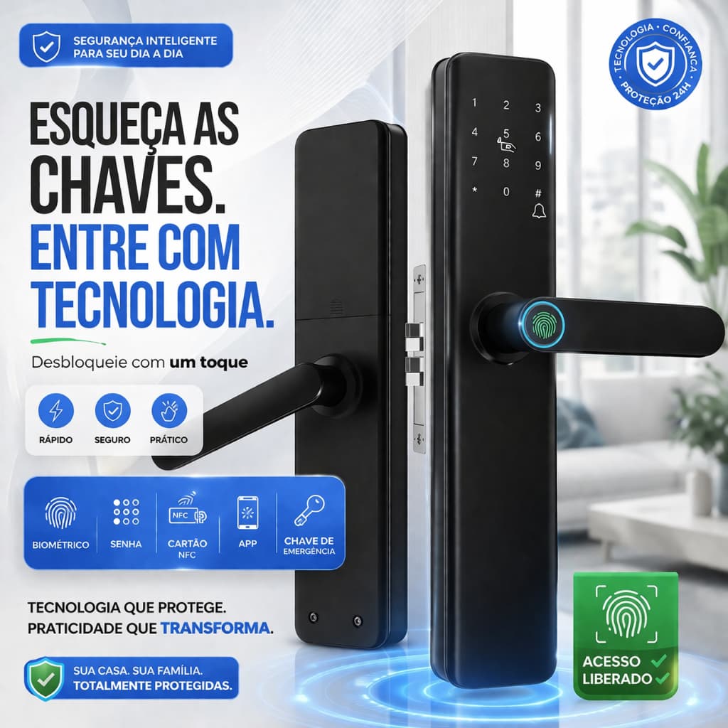 Fechadura Inteligente Digital Biométrica Senha Cartão NFC Eletrônica Segurança Residencial