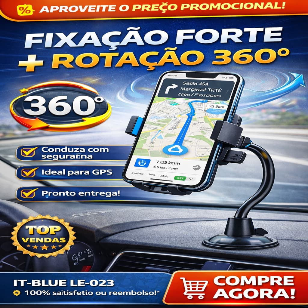 Suporte Celular Veicular IT-Blue LE-023 360° Universal Painel/Parabrisa Ultra Firme Ajustável