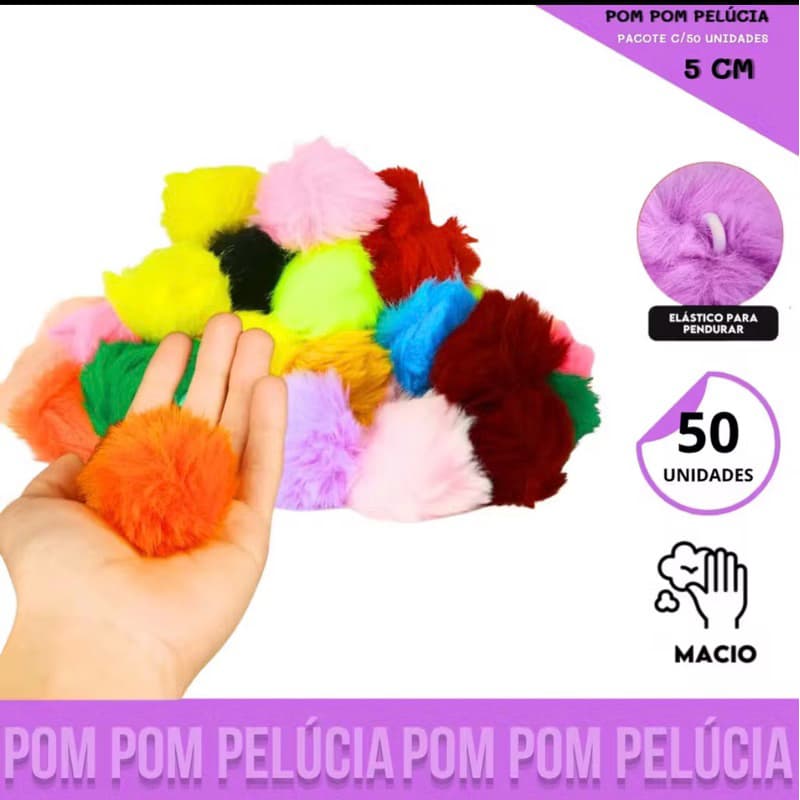 Pom Pom Pelucia - 50mm - Pct C/50 Unid.