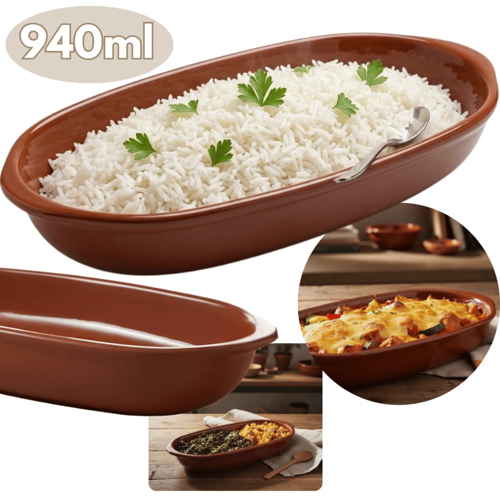 Travessa Porcelana Oval Marrom Refrataria 940ml Assadeira Refratário Tigela Para Gratinar Louça