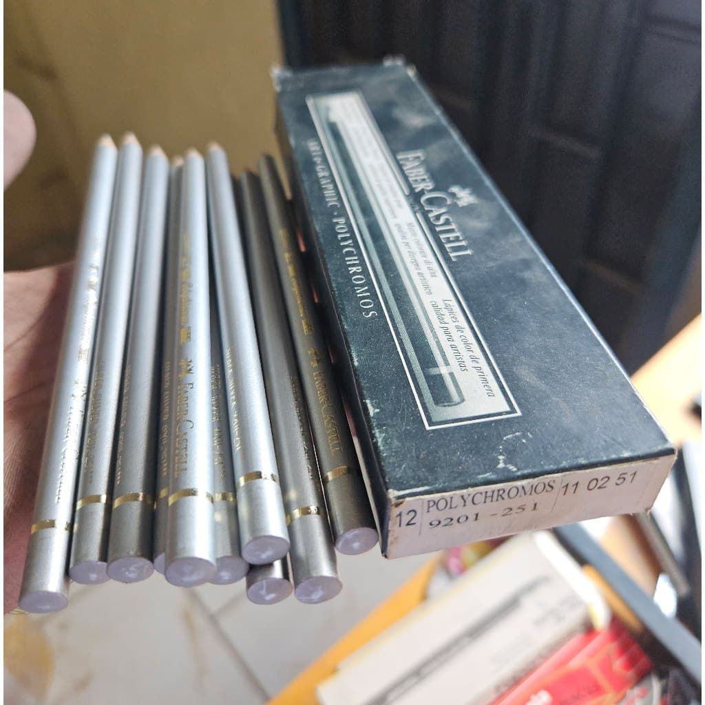 Caixa 12 Lápis Polychromos Faber-Castell Prata 251 (Novo/Vintage)