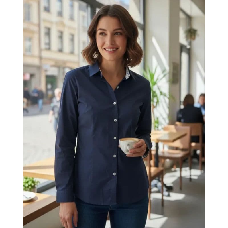 Blusa Social Feminina Manga Longa em Poliéster Resistente