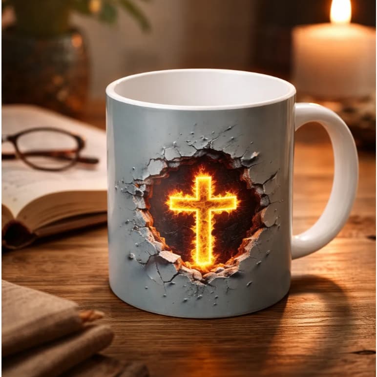 Caneca Porcelana 3D Gospel Fé Deus Cristo Jesus Presente Religioso