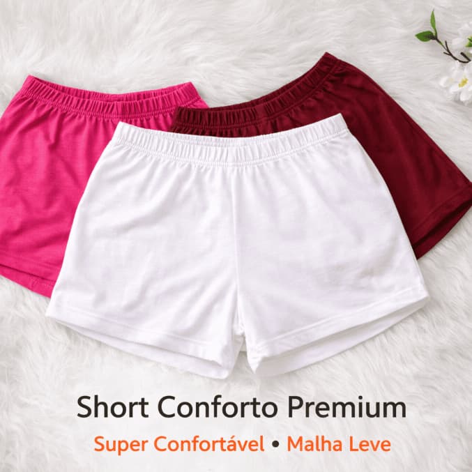 Short Feminino Malha Conforto Justo Pijama Dormir Casa Moda Básica