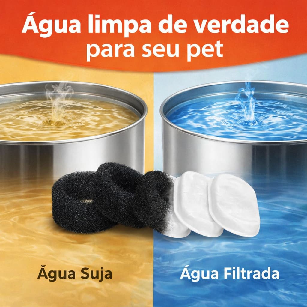 Filtro Bebedouro Pet Inox Flow Refil Kit 4 Filtros + 4 Esponjas Carvão Ativado Alta Filtragem