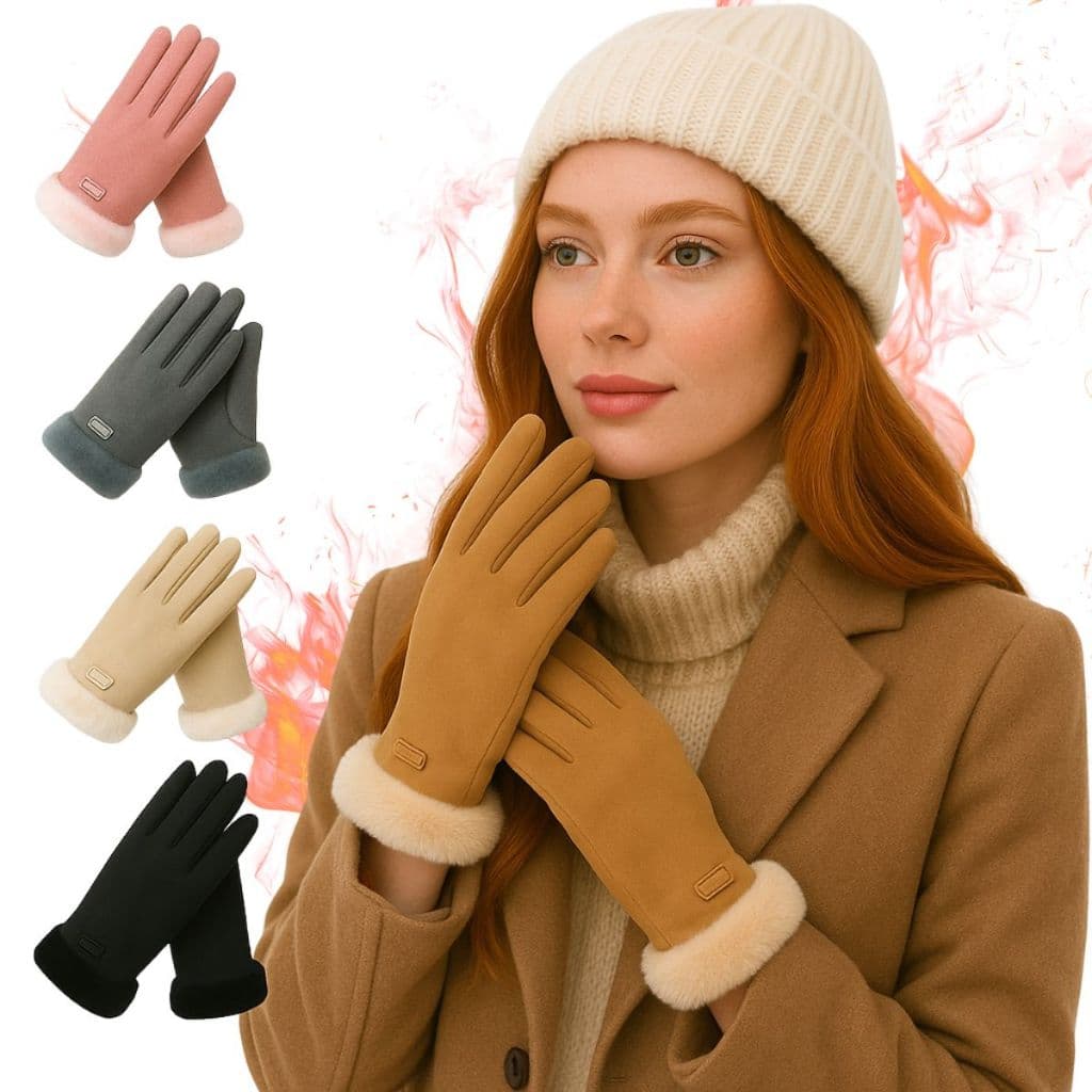Luva Feminina Forrada Térmica Touch Screen Inverno Frio Quente Veludo Adulto Elegante