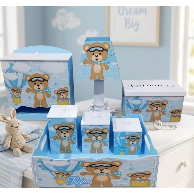 kit higiene bebê personalizado ursinho baloeiro em MDF
