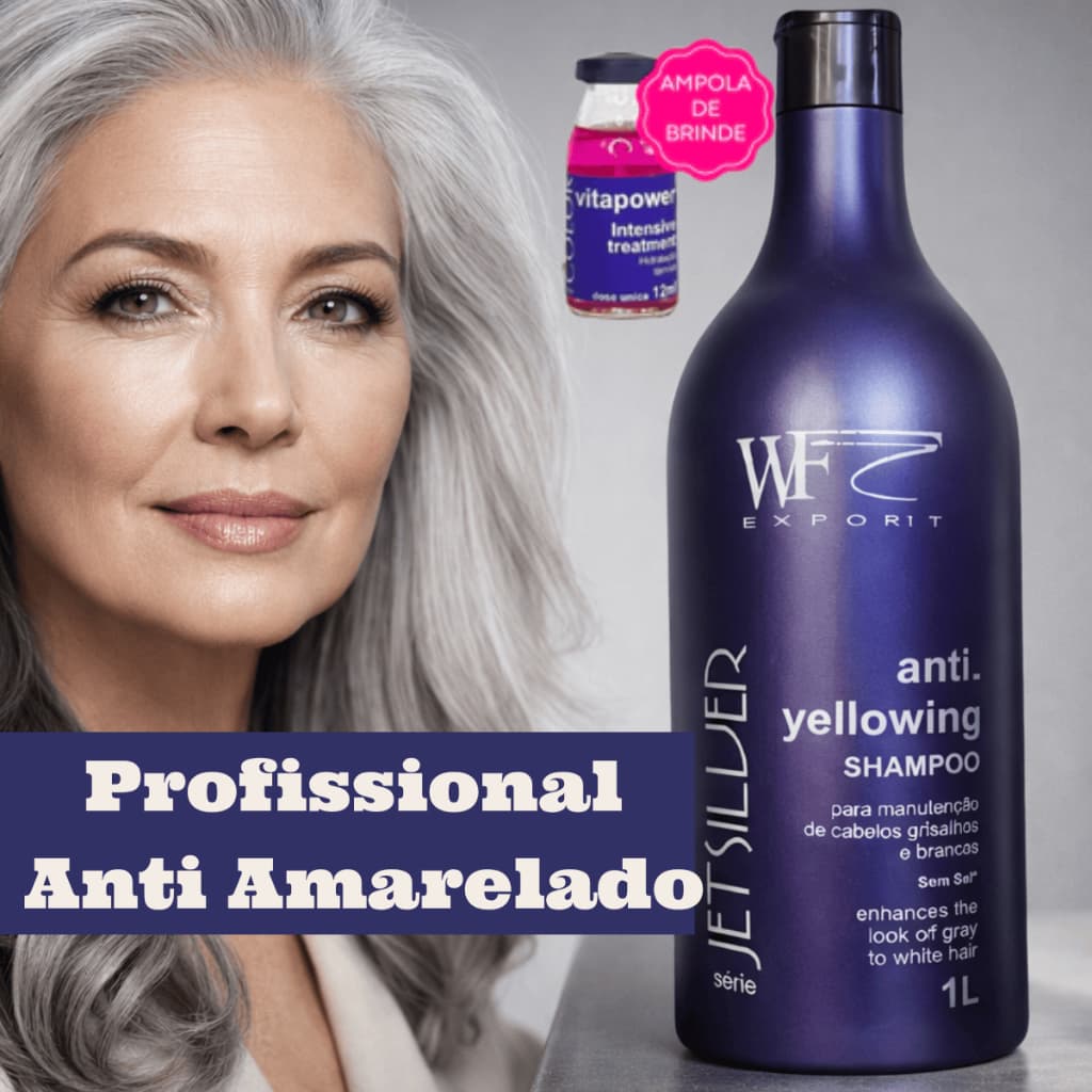 Shampoo Matizador Para Cabelos Brancos Platinados Grisalhos E Loiros WF Jet Silver 1L
