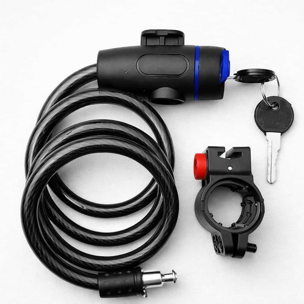 Cadeado de Bicicleta Bike Cabo de Aço Espiral Anti-Roubo com Chave e Suporte para Bike Moto