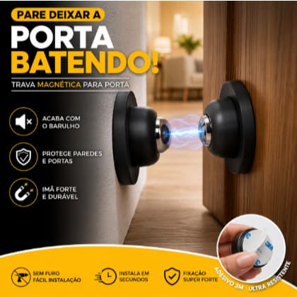 Trava Magnética Para Porta Sem Furo Fixador Porta Imã Anti Impacto Batente Porta Forte