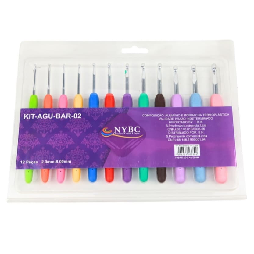 Kit Com 12 Agulhas Croche Cabo Emborrachado