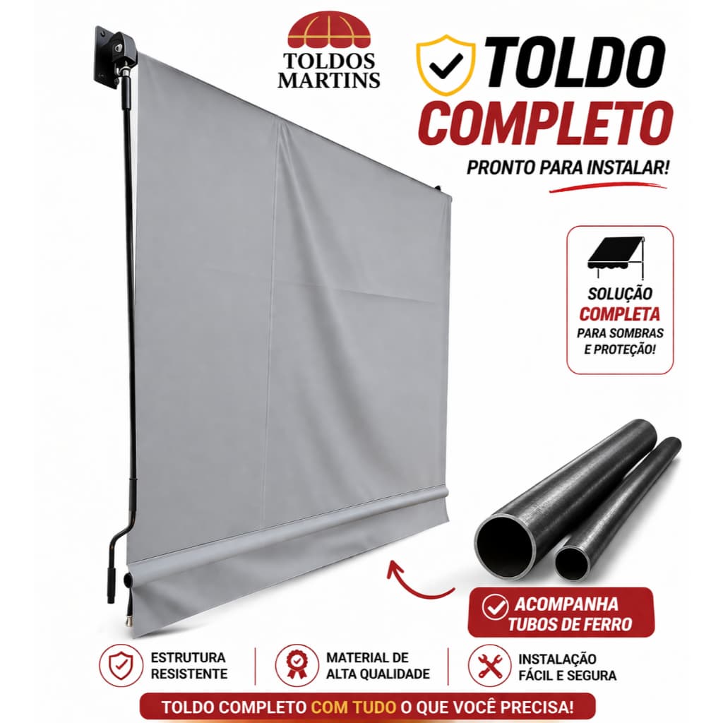 Toldo Cortina Vertical Lona 3 x 2,50 Impermeável Completo com Tubos Área Externa Garagem Vitrine