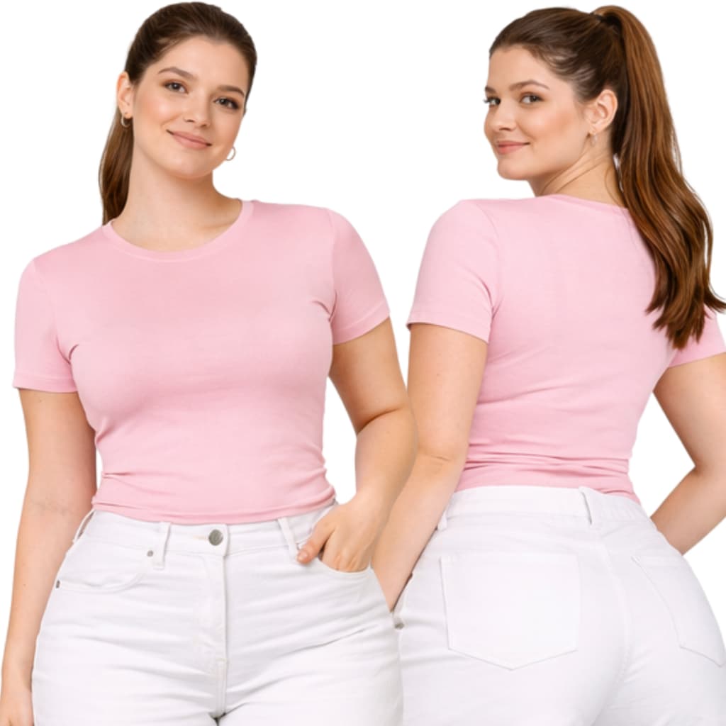 Camiseta Feminina Plus Size Essencial Dia a Dia G1 G2 Blusa Feminina Plus Size Básica Premium Ajuste Perfeito