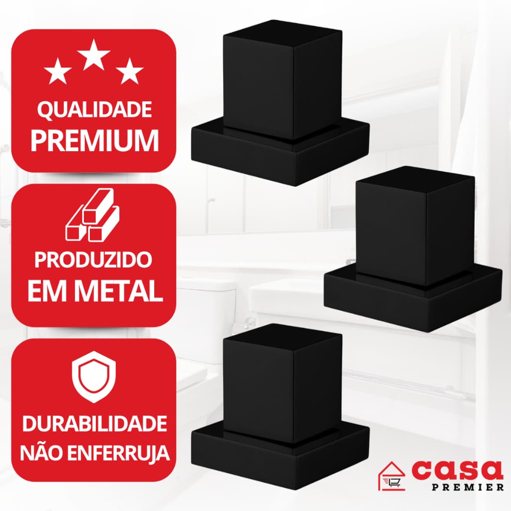 Acabamento Deca Quadrado Preto Para Registro Banheiro Chuveiro Pressão Gaveta 1/2 e 3/4 Metal