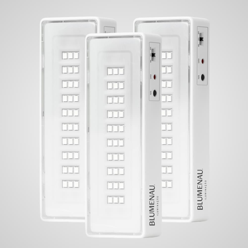 Kit 3x Luminária Luz De Emergência LED Recarregável 6500K Bivolt Horas De Autonomia