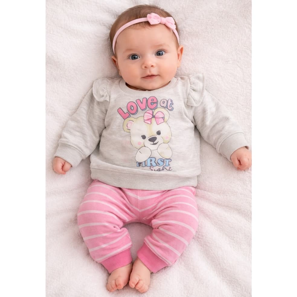 Conjunto Moletom Ursinha Baby Ralakids Bebê Menina Tam. M