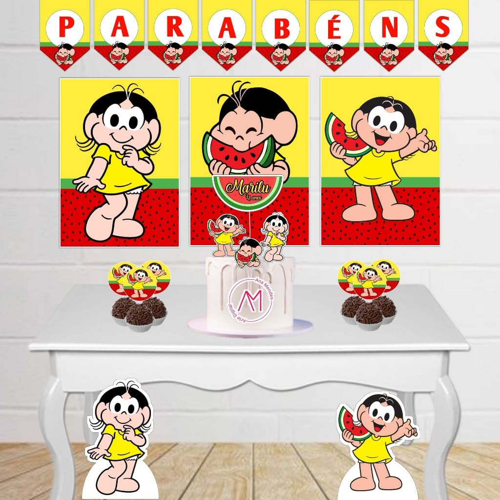 Kit Festa Infantil Magali Fácil Decoração Com Painel Display Toppers Topo de Bolo Só um bolinho