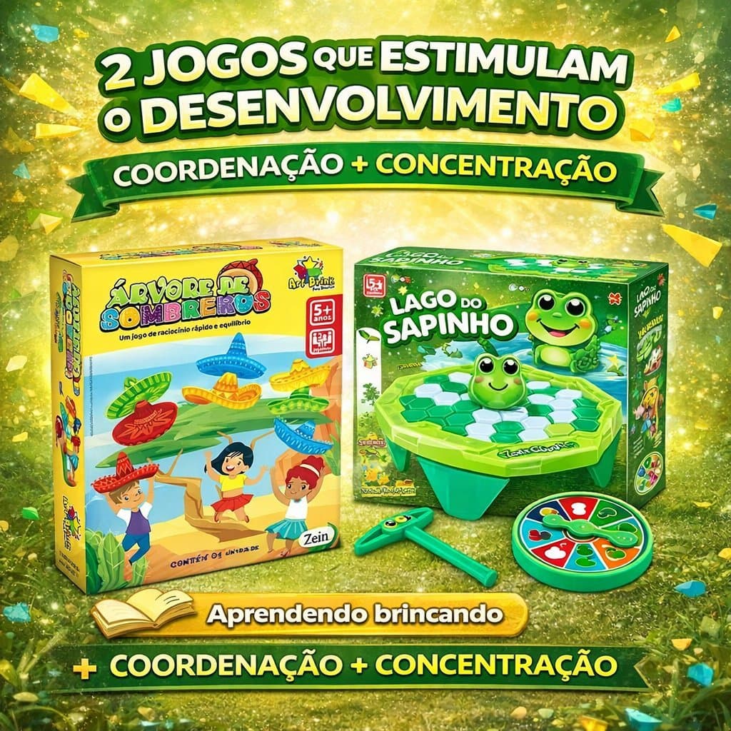 Kit 2 Jogos Educativos Infantil Coordenação Motora Equilíbrio Árvore + Lago do Sapinho Brinquedo