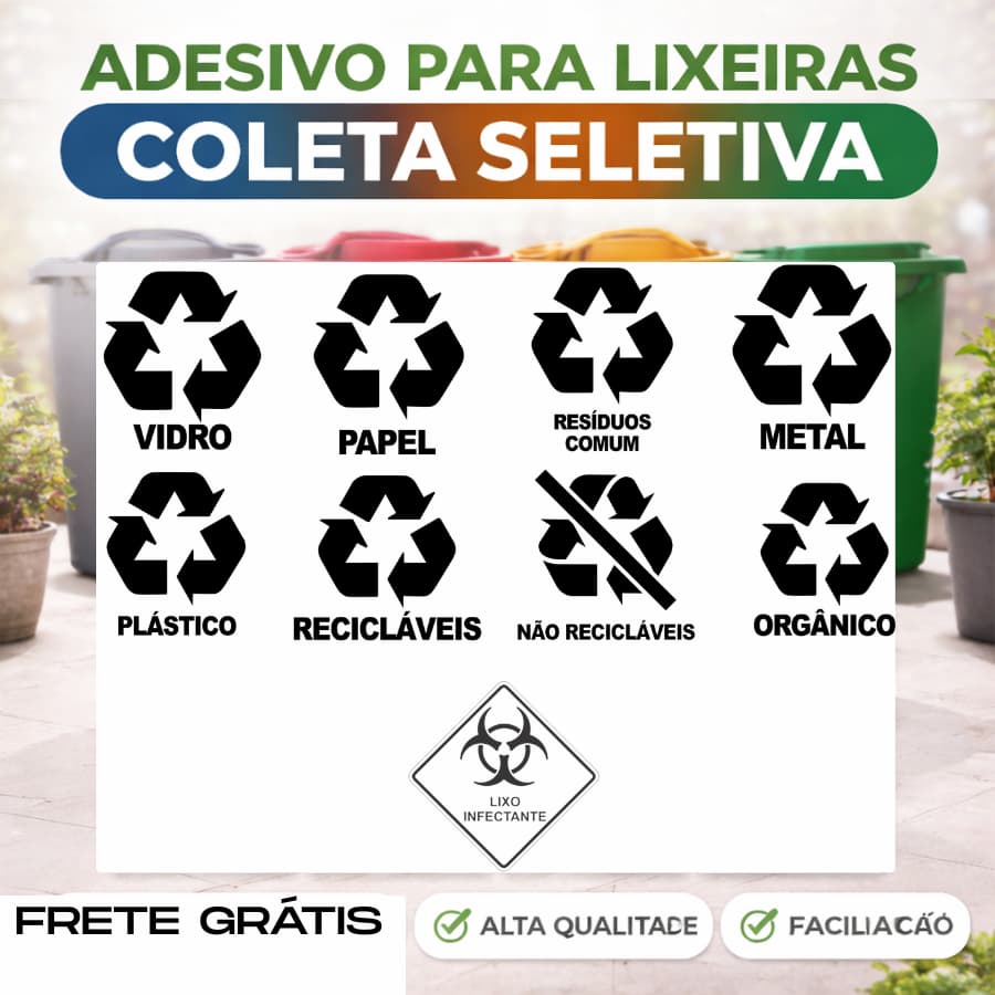 ADESIVO PARA LIXEIRAS COLETA SELETIVA DURAVEL FACIL DE INSTALAR LIXEIRAS