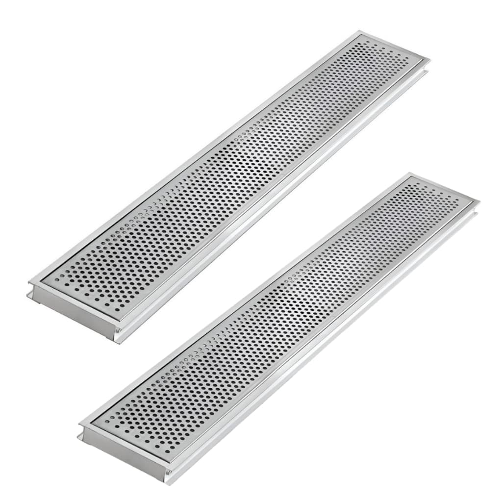 Kit 2 Grelha Ralo Linear Inox 15x100 Perfurada Drenagem Água Chuva Garagem Quintal Externo