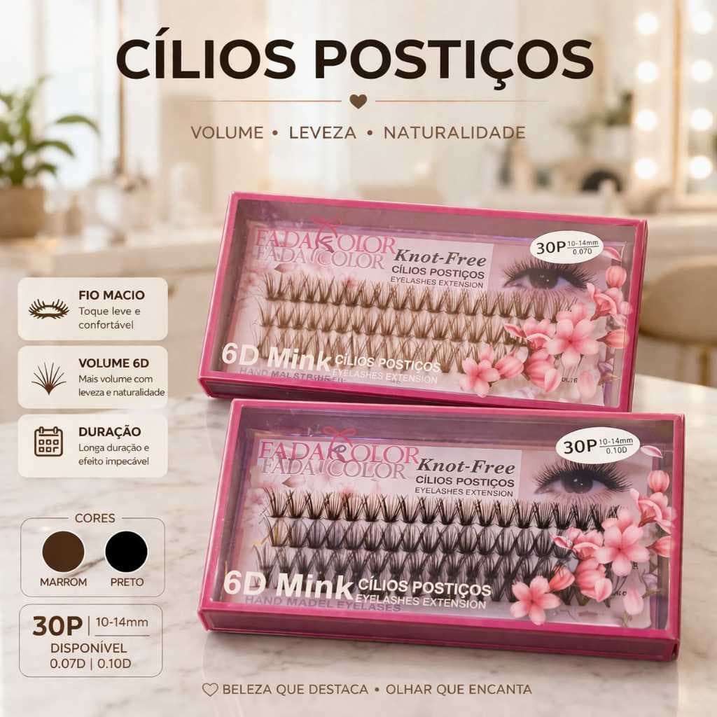 Cilios Marron Cílios Tufos Sem Nó Cilios Preto Tufinho 30PMix 10 ao 14mm