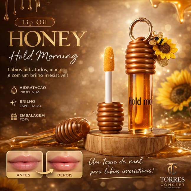 Gloss Lip Oil Mel Honey Hold Morning Hidratante Labial Brilho Labial Girassol Efeito Espelhado Fofo