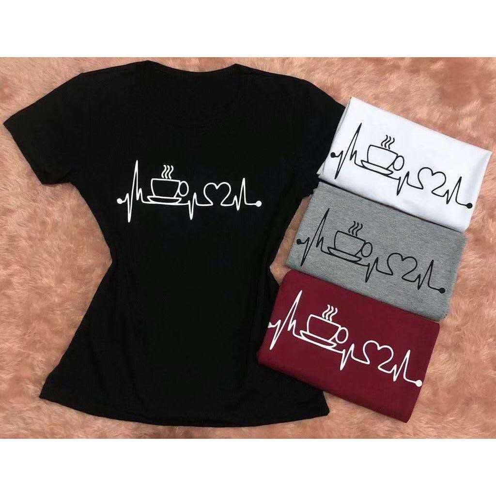 KIT COM 4 BLUSA T - SHIRT ESTAMPADA cafe  coracao CAMISETA FEMININO VISCOLYCRA TAMANHO UNICO VARIADAS CORES