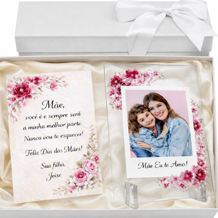 kit Presente Dias Das Mães em Acrilico gravado, Personalizado com a Foto e uma Frase Presente Mãe lembrancinha