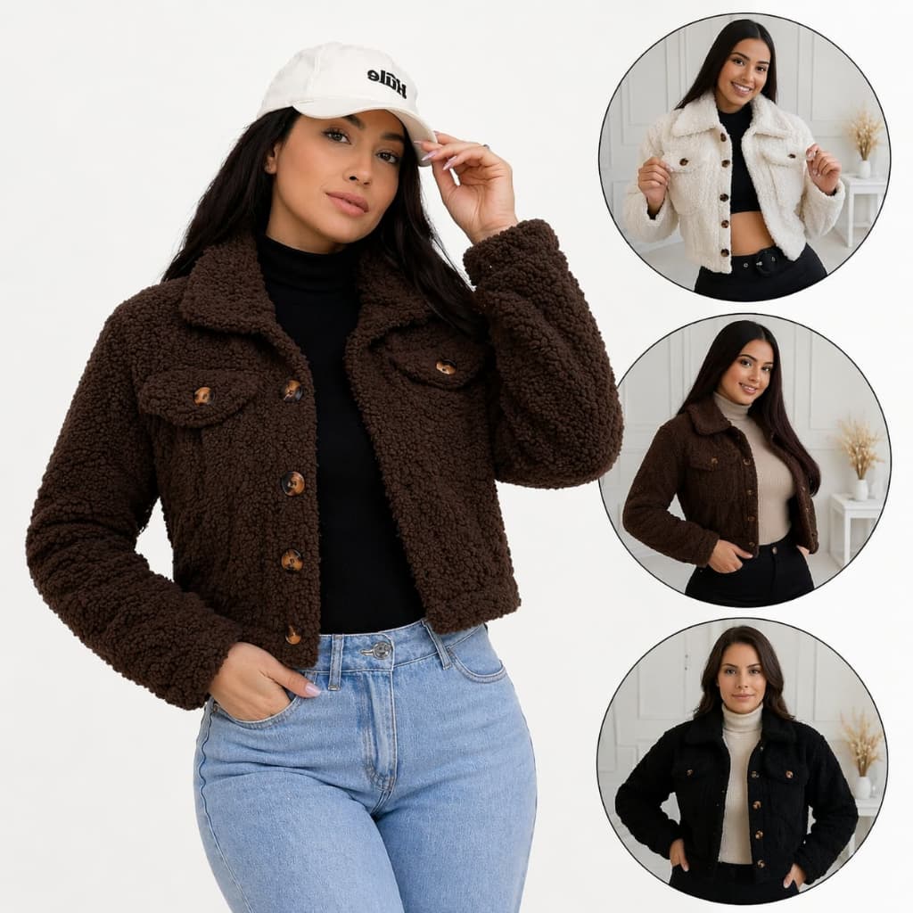 Teddy Curto Casaco Botao  Cropped Pelinho Jaqueta Blusa de Frio Feminina Felpudo Ted Tedy Casaquinho
